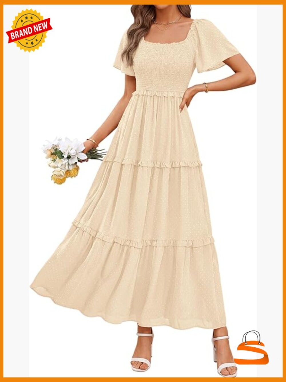 Boho Maxi Wedding Guest Dress Square Neck Swiss Dot Womens Summer Dress